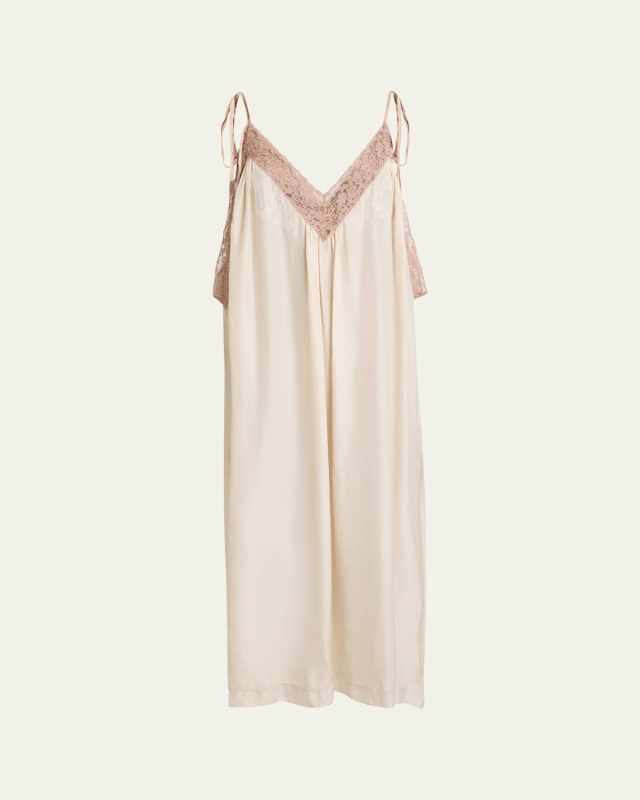 Long Lace-Trim Silk Slip Dress
